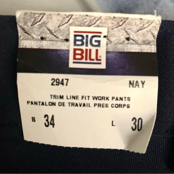BIG BILL NWT Work Pant Men's 34x30 Trim Fit Navy Low‎ Rise Stain Release Tech - Picture 5 of 6